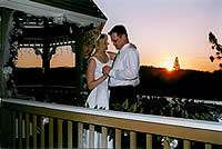 bride and groom at sunset.